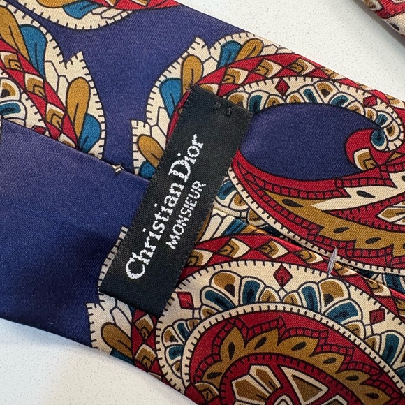 Dior Blue and Red Paisley Silk Tie - Picture 3 of 4